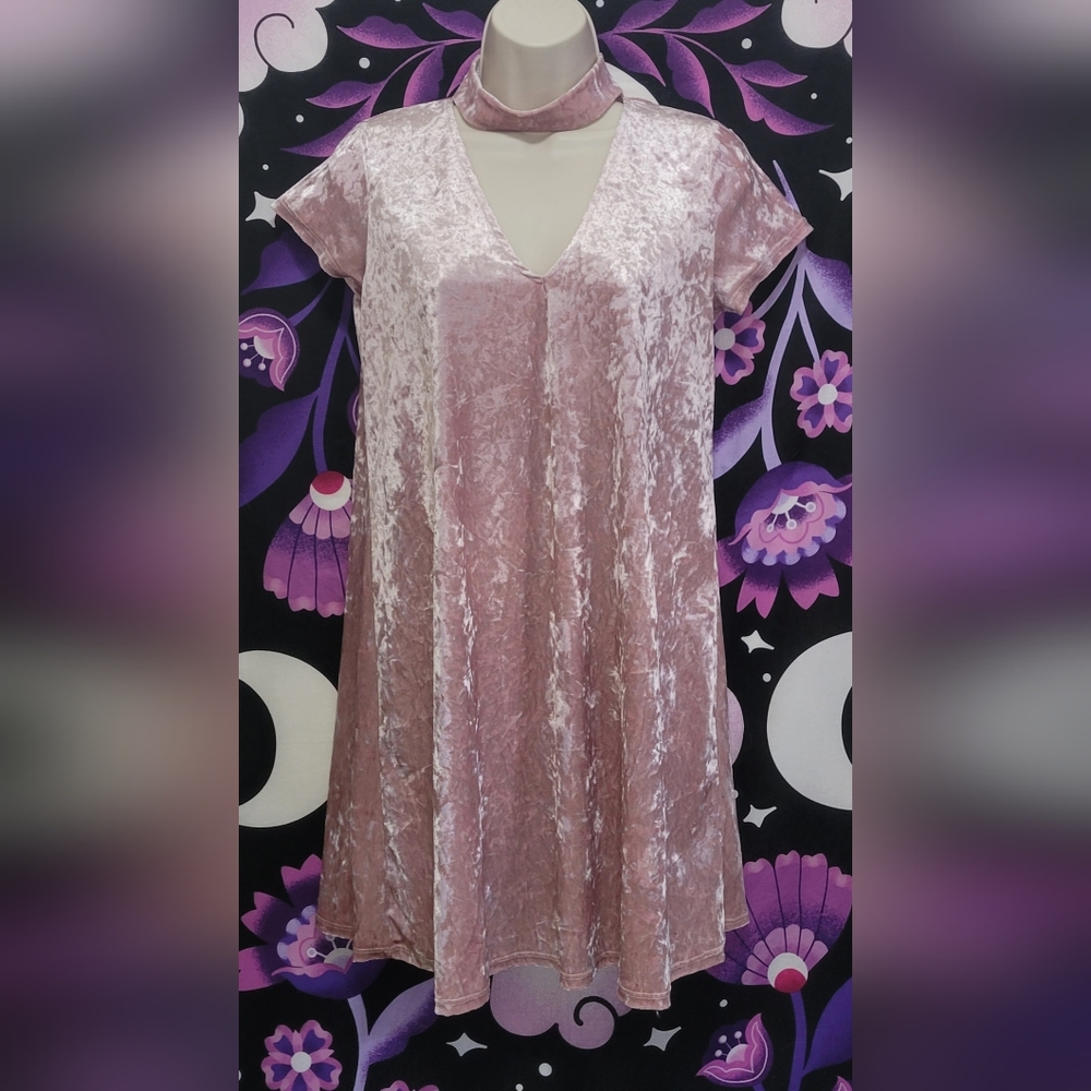 Y2K Rose Barbie Pink Velvet V-neck flowy mini dress Barbiecore SMALL flirty fun